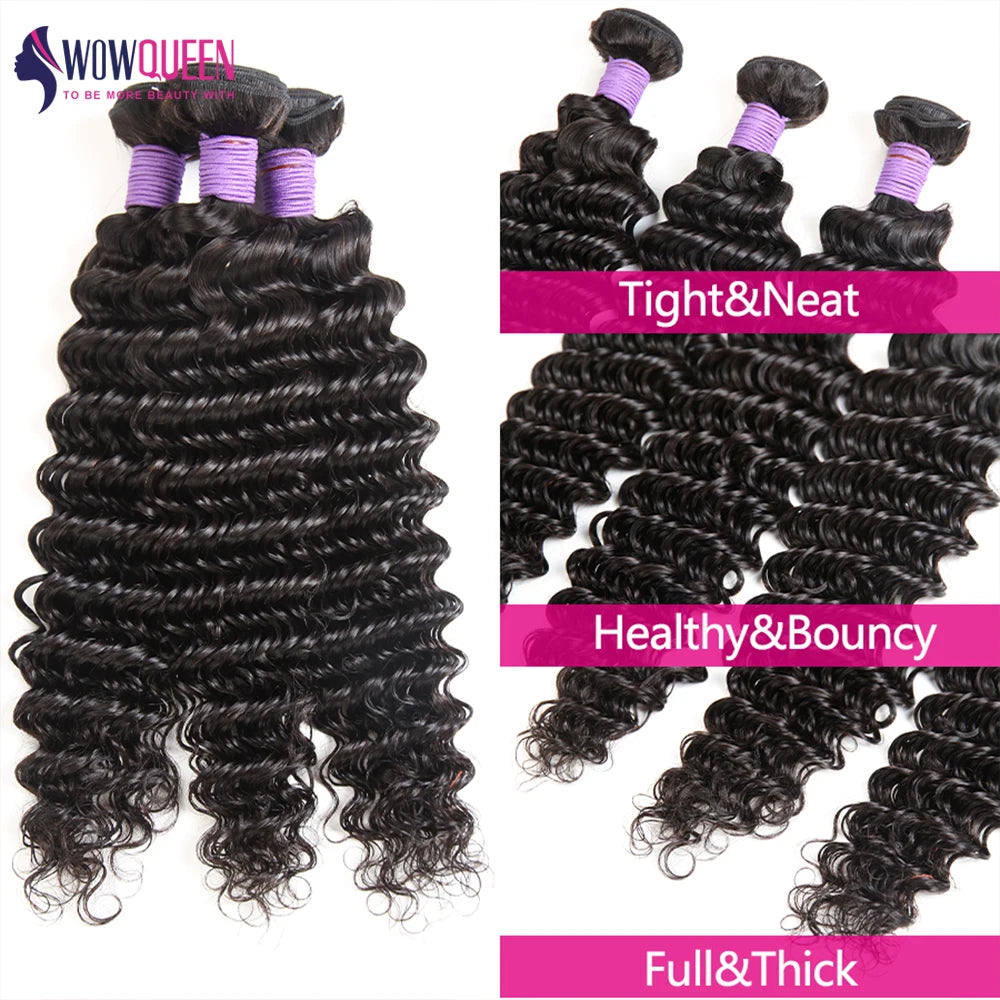 Deep Wave Bundles Human Hair 30 32 Inch Brazilian Raw Hair Bundles 100% Natural Deep Curly Remy Hair Extensions 3 4 Bundles Deal