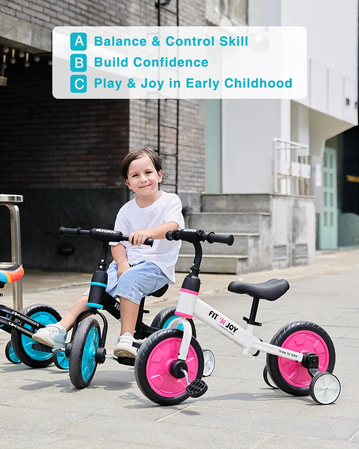 UBRAVOO Fit 'n Joy Beginner Toddler Training Bicycle for Boys Girls 2-4, 4-in-1 Kids Balance Bike with Pedals & Training Wheels