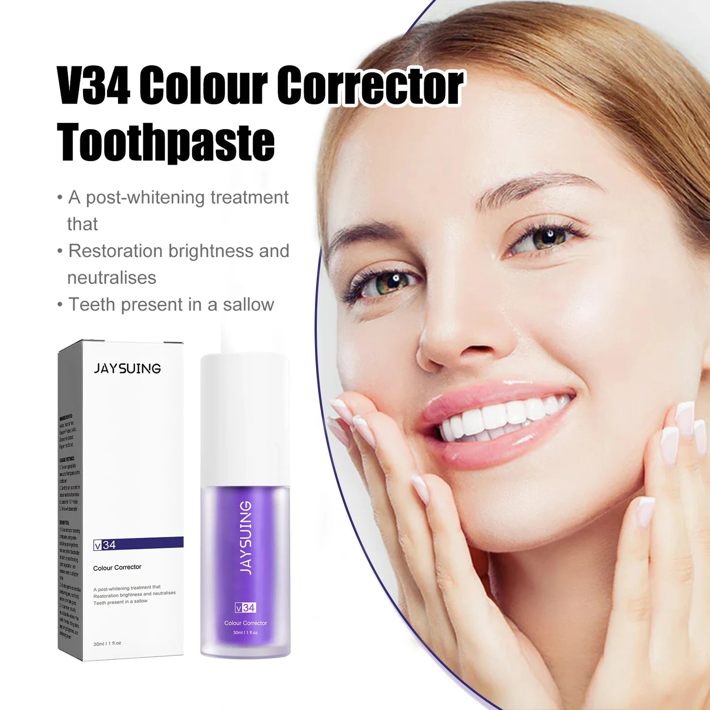 V34 Toothpaste Colour Corrector Teeth Whitening Purple Fresh Breath Brightening Teeth Stain Removal Gum Care Cleaning Toothpaste