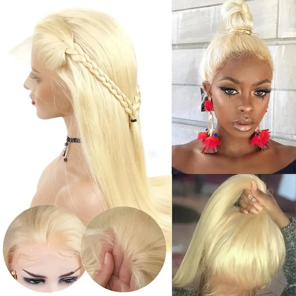 613 Blond Lace Frontal Wig Human Hair Straight 180% Density 13x6 HD Transparent Lace Front Wigs Lace Frontal Wig For Women 13x4