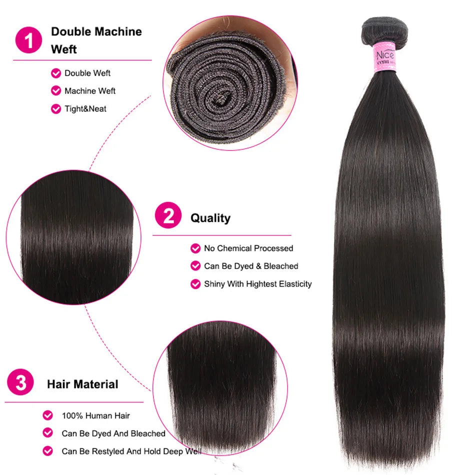 UNICE HAIR Peruvian Straight Hair Bundles Natural Color 100% Human Hair Extensions 8-30" Virgin Hair Weave 1/3/4 Bundles