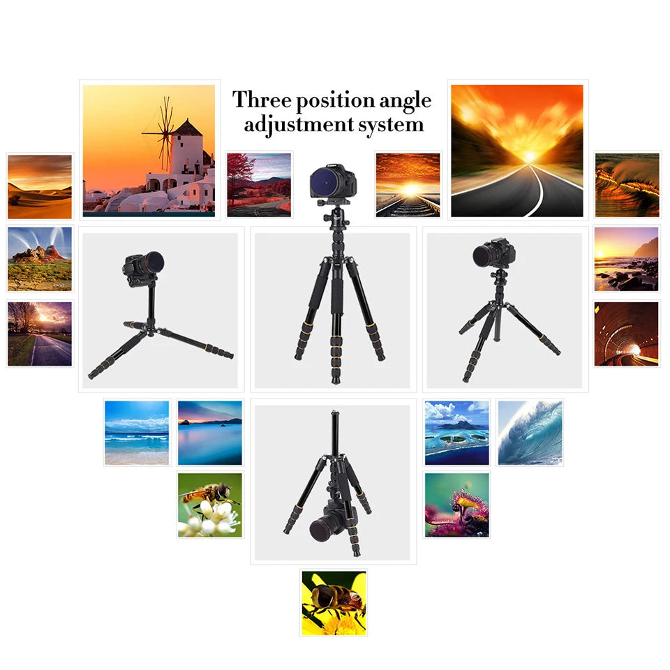 Walkingway Aluminum Protable Q666 Professional Travel Camera Tripod Monopod Ball Head&Phone Holder for DSLR Smartphone Video