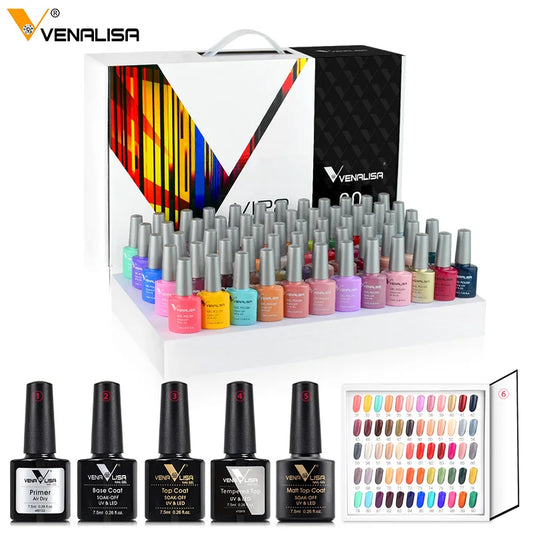 Fast Delivery Venalisa VIP2 Gel Nail Polish Set Color Nail Polish Soak Off UV LED Basecoat Primer Topcoat Color Book Full Set