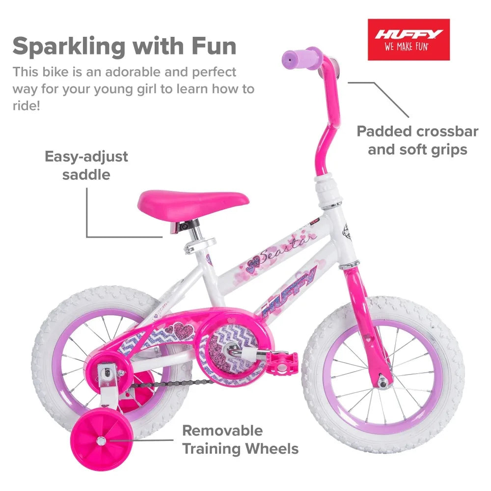 2024 New 12 in. Sea Star Kids Bike for Girls Ages 3 and Up Years, Child, White