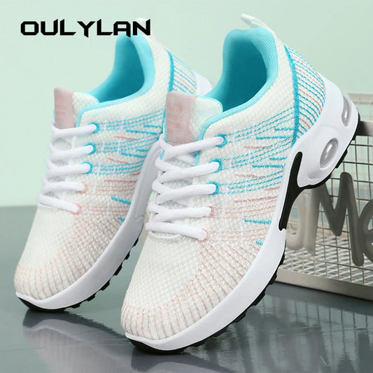 Trendy Shoes for Women Summer Breathable Comfortable Sneakers Lace up Running Shoes Women's Knit Mesh Design Sports Shoes