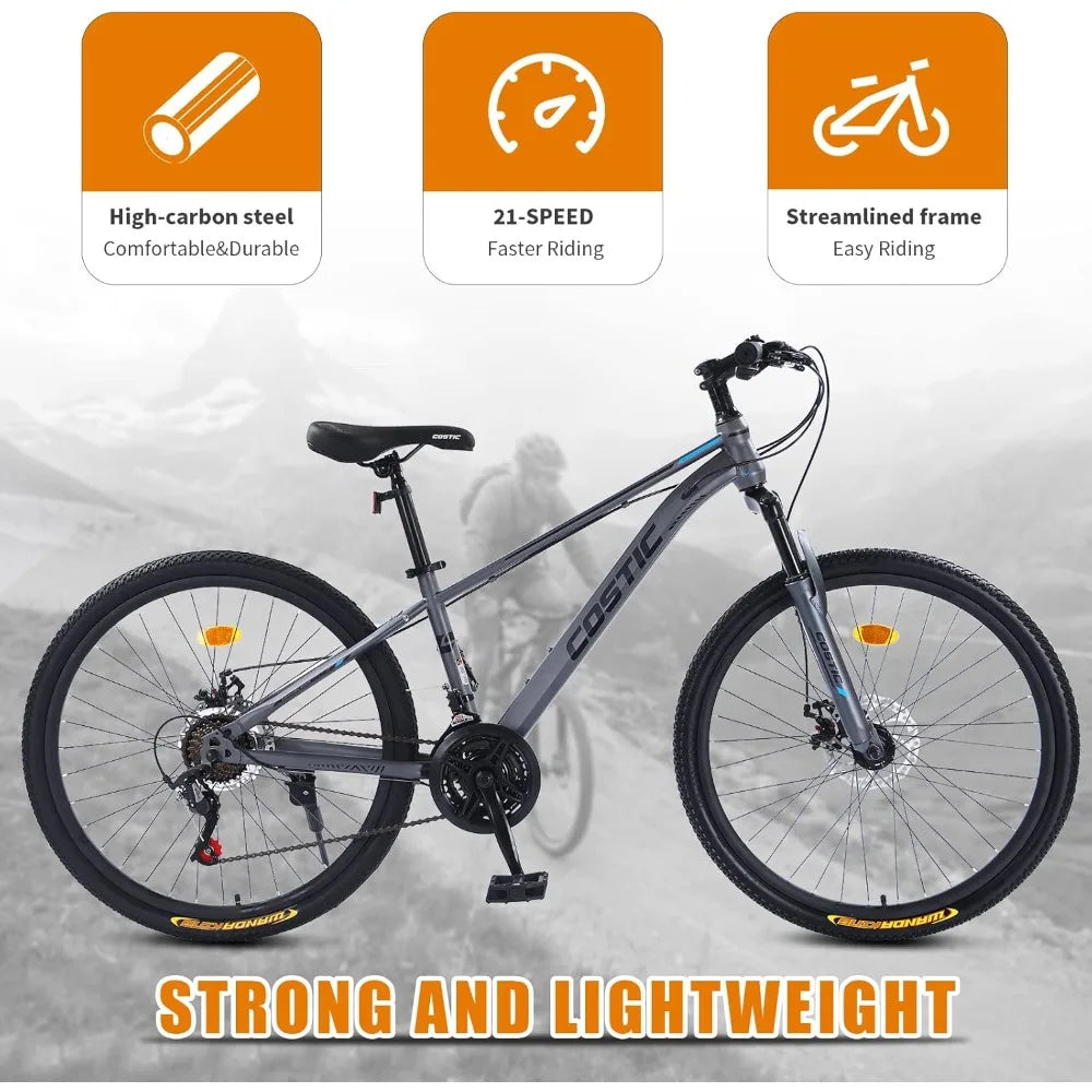 26 Inch Youth/Adult Mountain Bike,21 Speeds,Secure Frame 26 Inch Aluminum Wheels, Suspension Fork