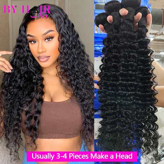 Deep Wave Bundles 100% Human Hair 28 30 32 Inch Curly Hair Extensions For Women Brazilian Remy Weaving Raw Human Hair Bundles