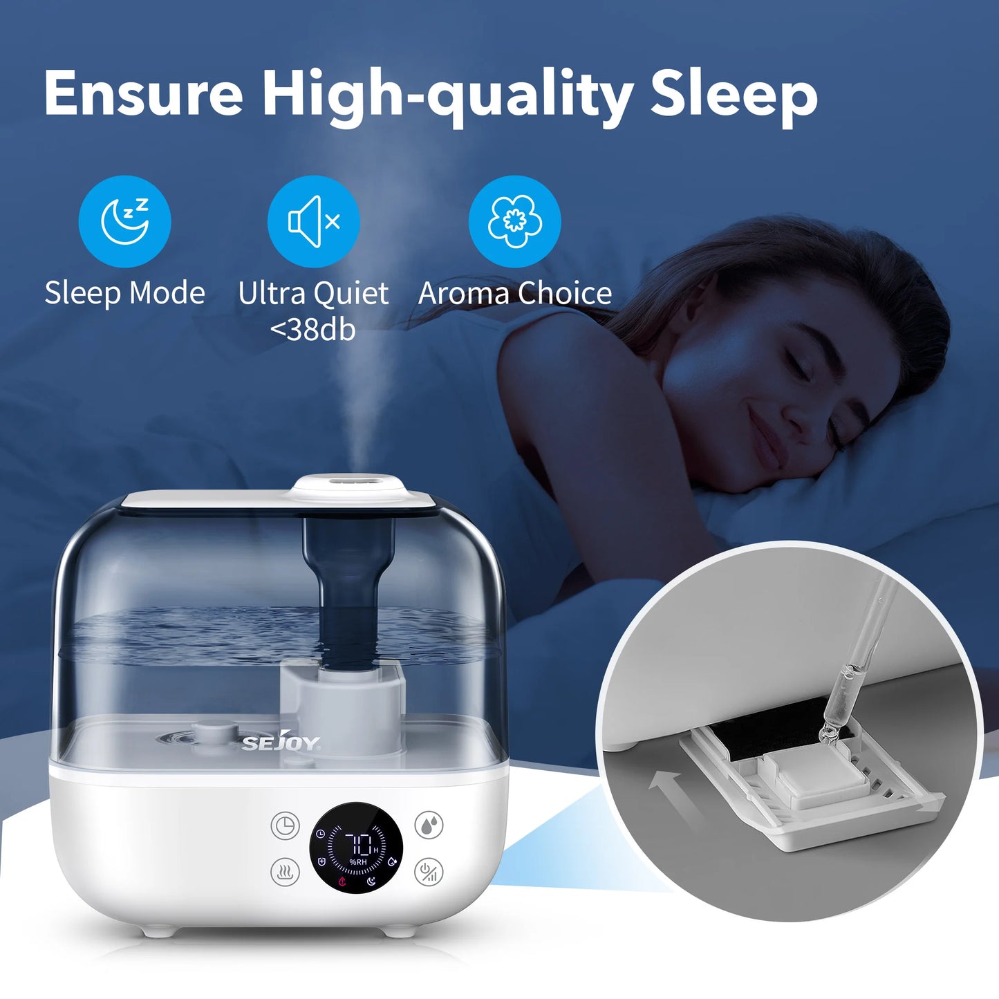 Sejoy 5l Air Humidifier For Large Room Baby Room And Office Quiet Ultrasonic Warm Mist Auto Shut Off Bedroom Top Fill Humidifier