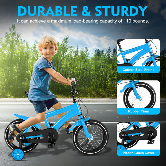 14 Inch Children's Boys Girls Bicycle Height Adjustable W/ Training Detachable Support Wheels Kids Bike