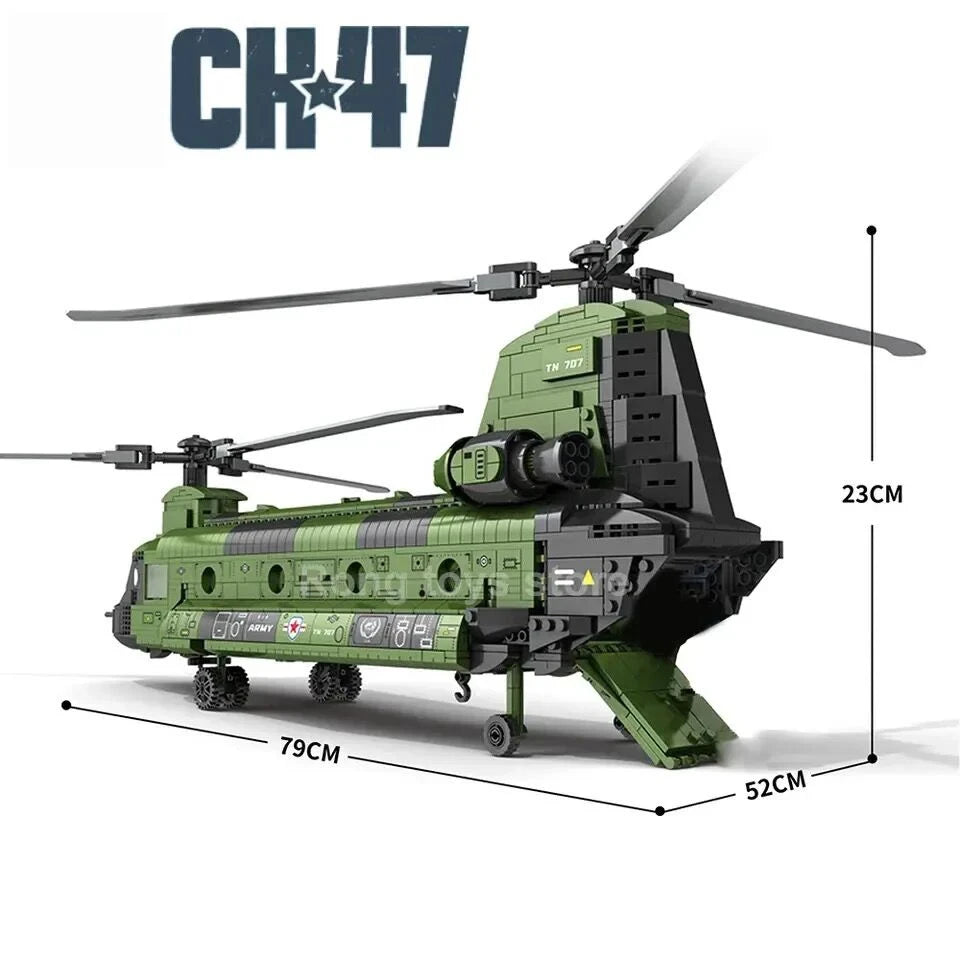 1622PCS CH-47 Chinook Transport Plane Building Blocks Military Armed Helicopter Fighter Model Bricks Toys For Kids Holiday Gifts