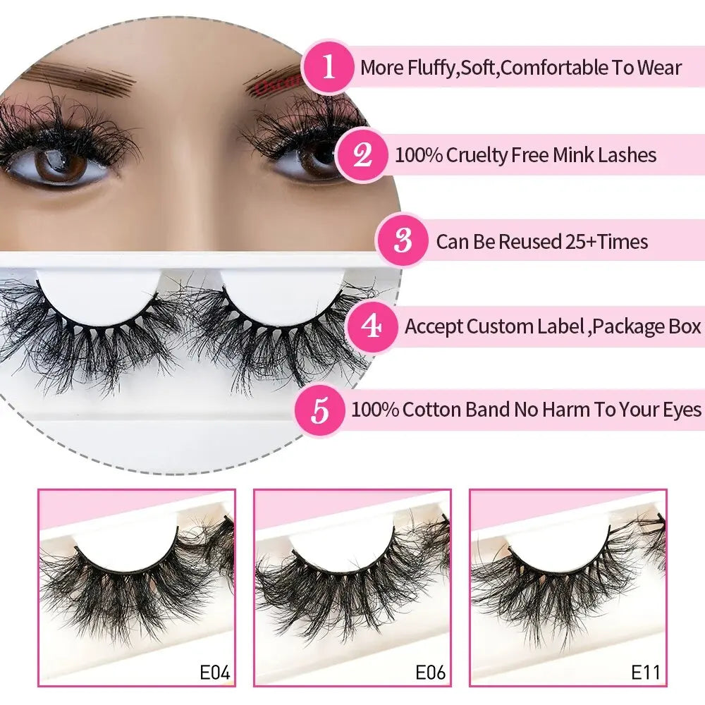 E04 E05 E10 E13 E14 Total 5 Pairs Wholesale Fake Eyelashes Messy Fluffy Mink Lashes Natural 22-25MM Magnetic Eyelashes Makeup