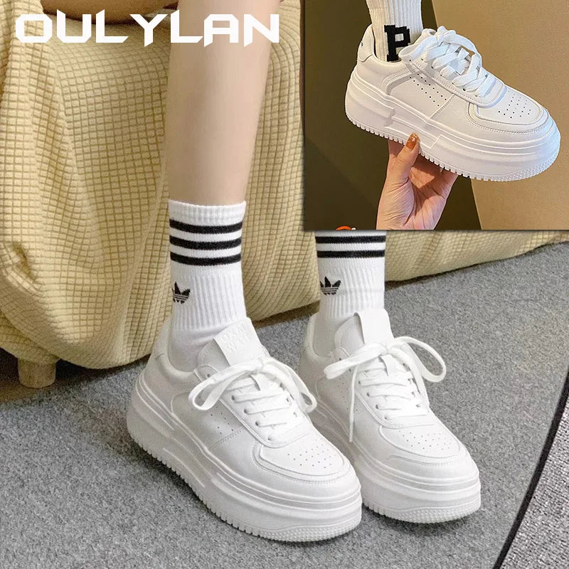 Oulylan Fashion U Leather Women's White Casual Woman Vulcanize Sneakers Breathable Sport Walking Running Platform Flats Shoes