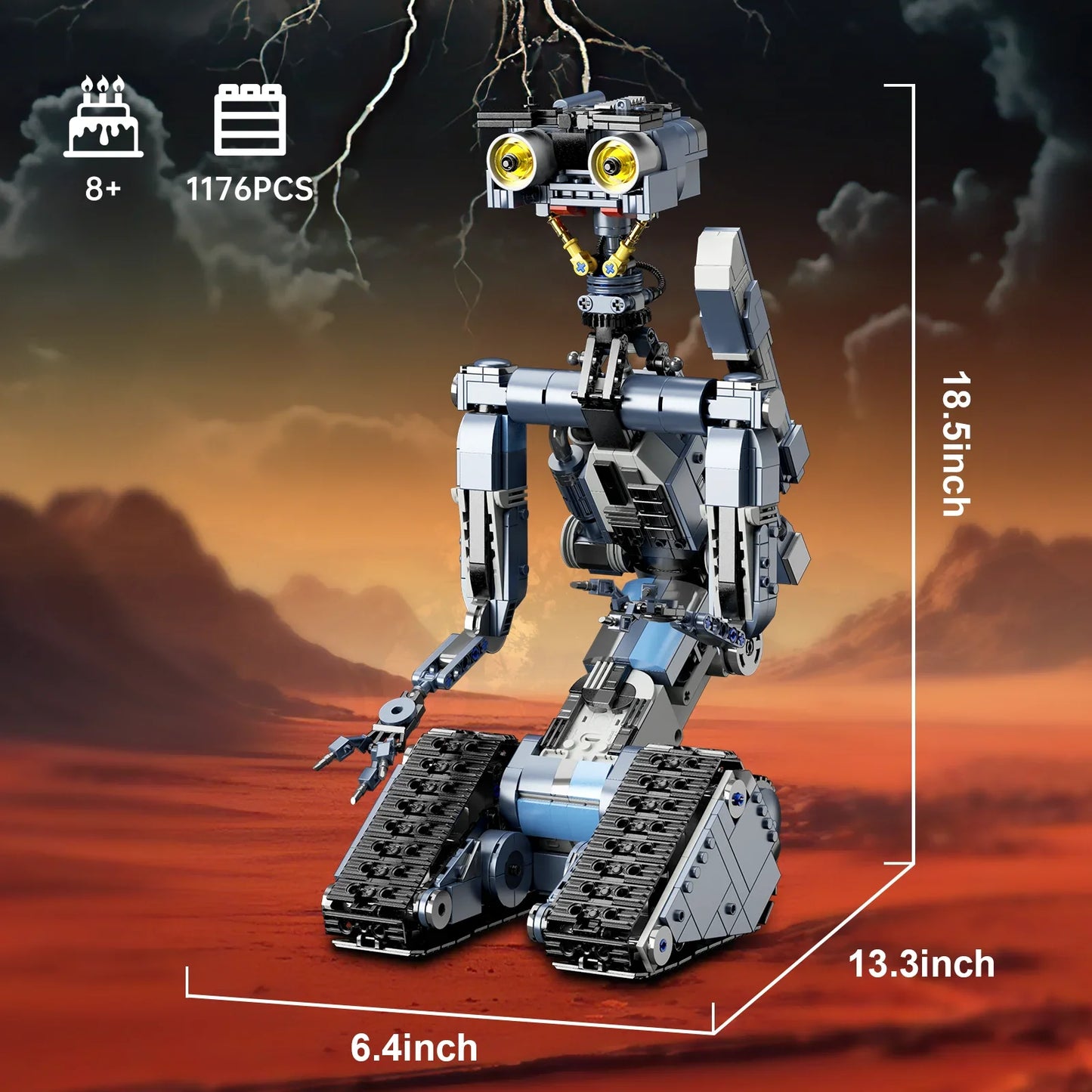 1176Pcs Johnny 5 Robot with Motor Model Building Blocks Set Shorts Open Circuited Figure Collection Bricks Toy Gift for Kids