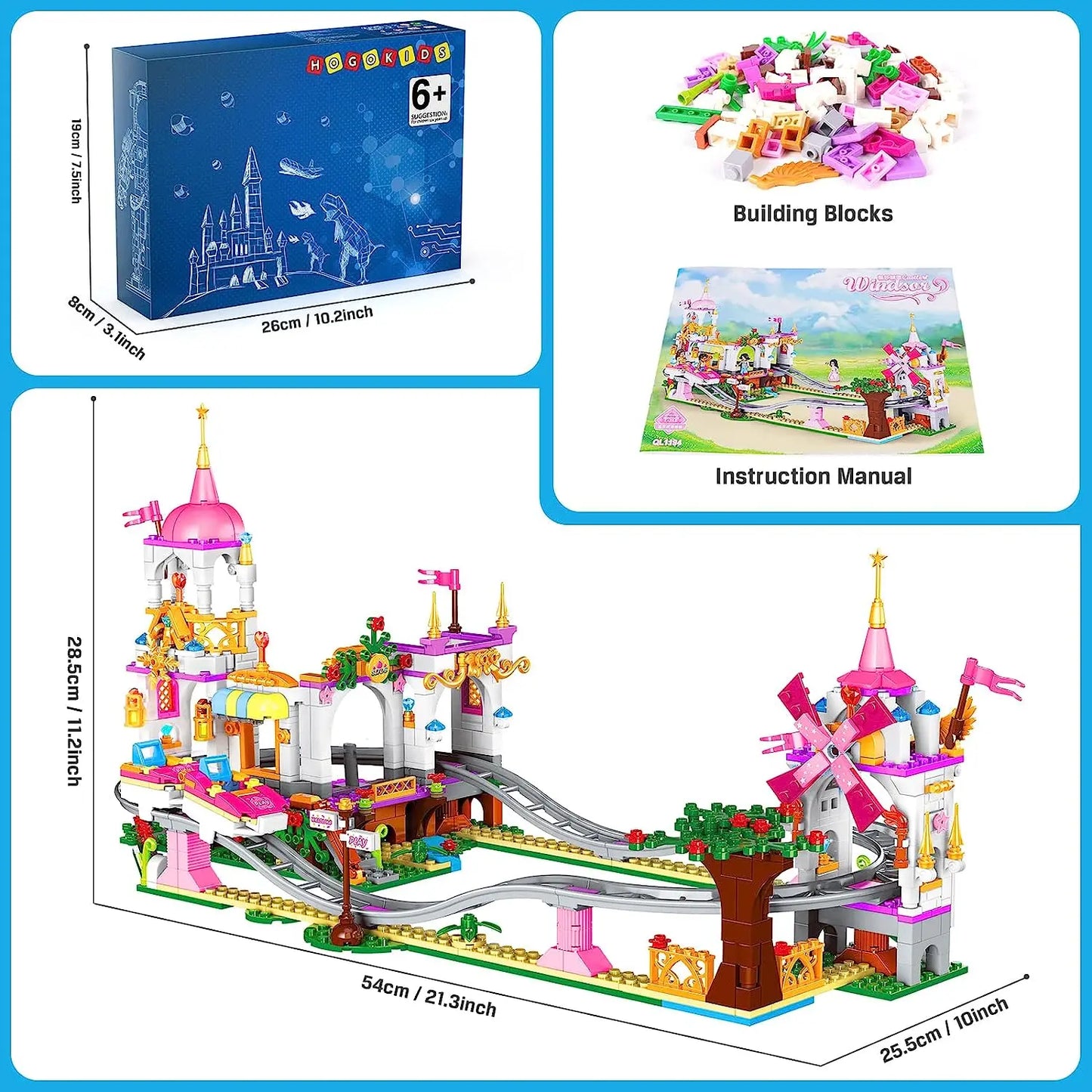 Roller Coaster Building Kit 711Pcs Amusement Park Building Block Kit Princess Playground Park Pink Toy Christmas Gift for Girls