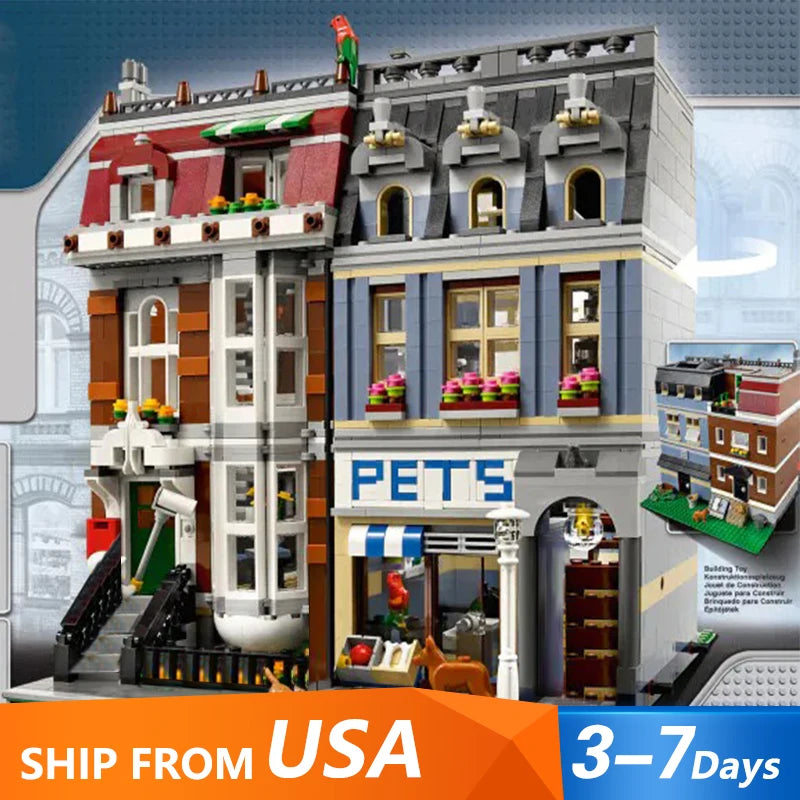 Pet Shop House Buildings Sets, City Apartment Store Model MOC 10218 Modular Buildings Gift for Adults Kids (2332+ PCS)