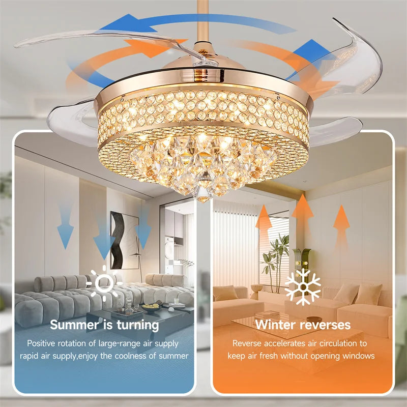 42 Inches Crystal Fan Light For Summer And Winter Energy With Remote Control Fan Lamps 6 Level Luminaire Suitable Lamp Bedroom