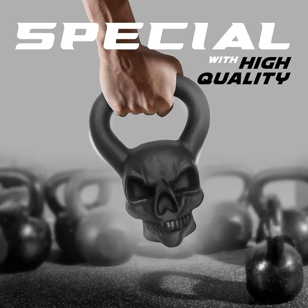 Skull Kettlebells 25, 35 lbs - Cast Iron Kettle Bell with Anti Slip Powder Coated Handle - Strength Training Kettlebells