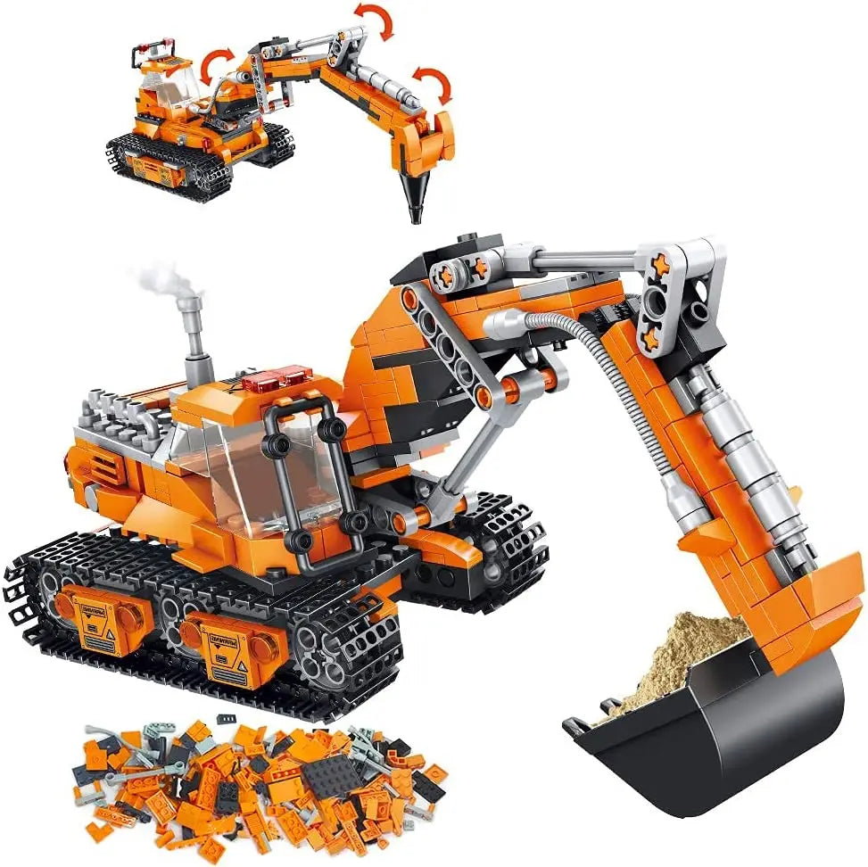 VATOS 2 in 1 Excavator or Drilling Car Building Block Toys Building Bricks Kit Excavator Toy for Kids