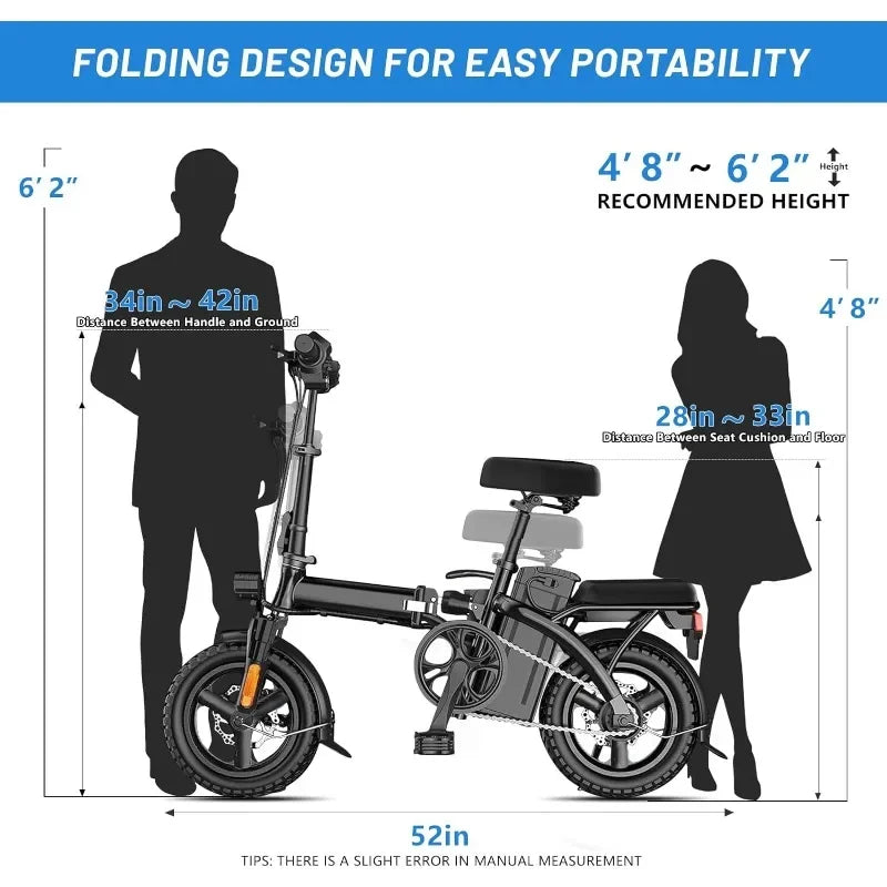 Folding Ebike,Electric Bicycle with 48V12Ah Removable Battery, 20MPH Commuting Electric Bike, High Brushless Gear Motor