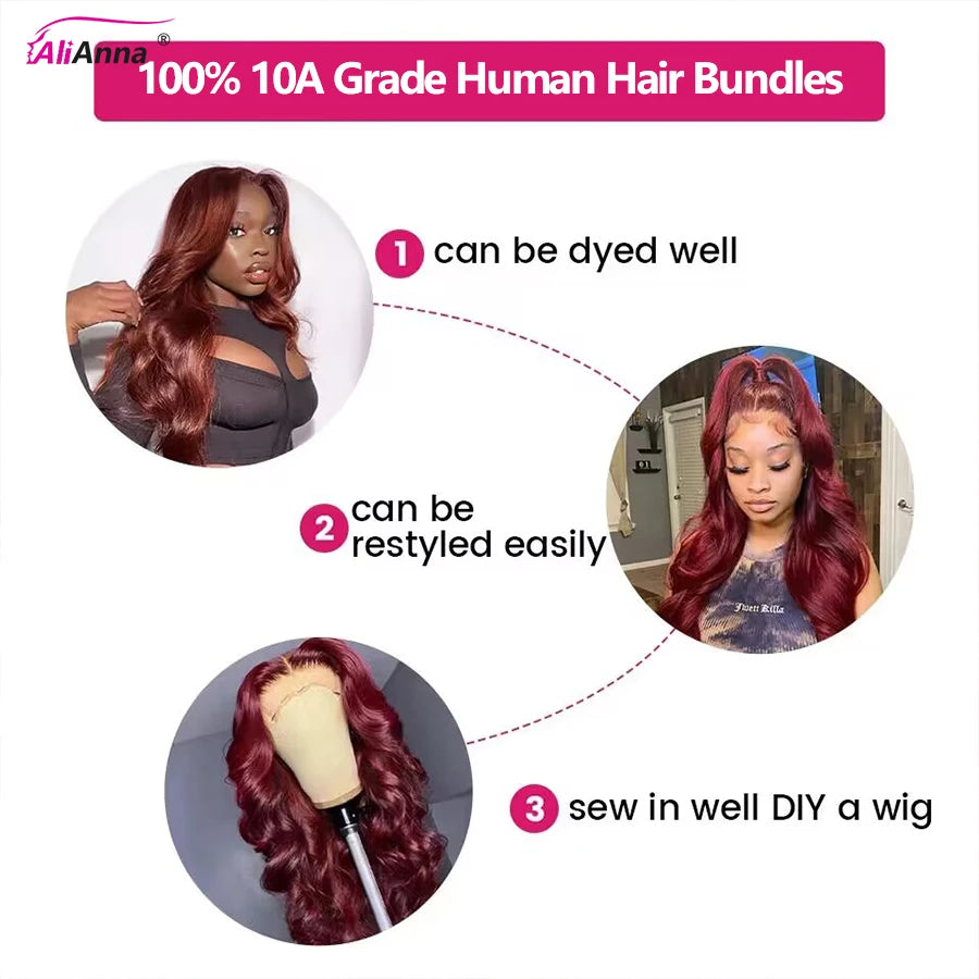 99J Burgundy Human Hair Bundles Body wave Bundles Human Hair 12-26 inch Red Brazilian Hair Extensions Colored Raw Hair Bundles