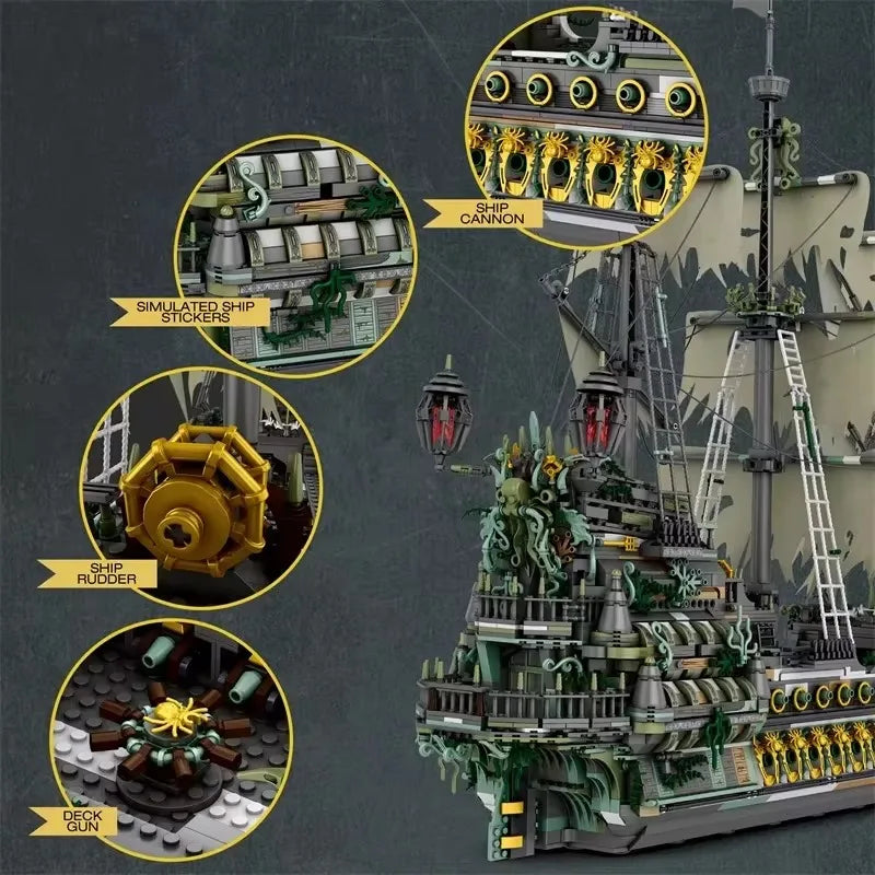 Movie Pirate MOC Reobrix 66037 The Flying Dutchman Pirate Ship Model 5865PCS Building Blocks Brick Puzzle Toys for Kids Gift