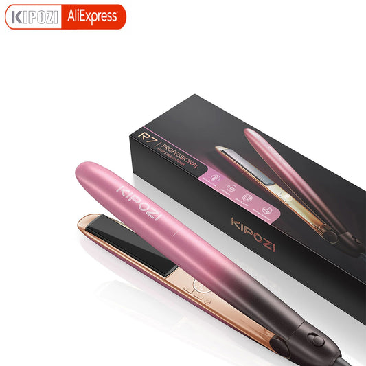 KIPOZI R7 Rose Gold Luxury Hair Straightener Curling Iron Titanium Flat Iron for Different Hair Style Salon Hair Styling Tool