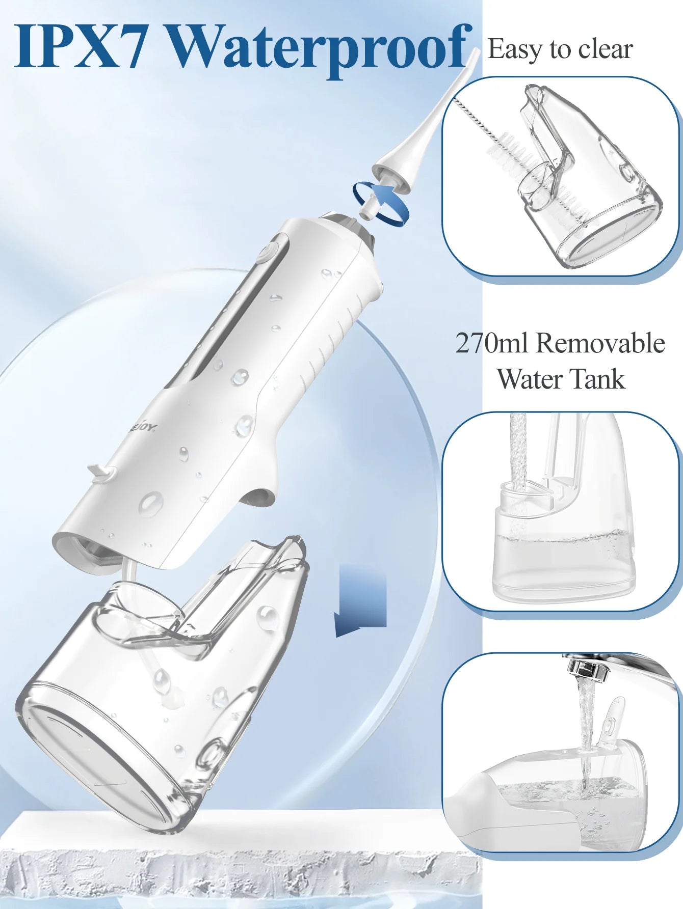 Sejoy Water Flosser Teeth Cleaner, Rechargeable Waterproof Portable Cordless Dental Oral Irrigator, Water flossers for Teeth