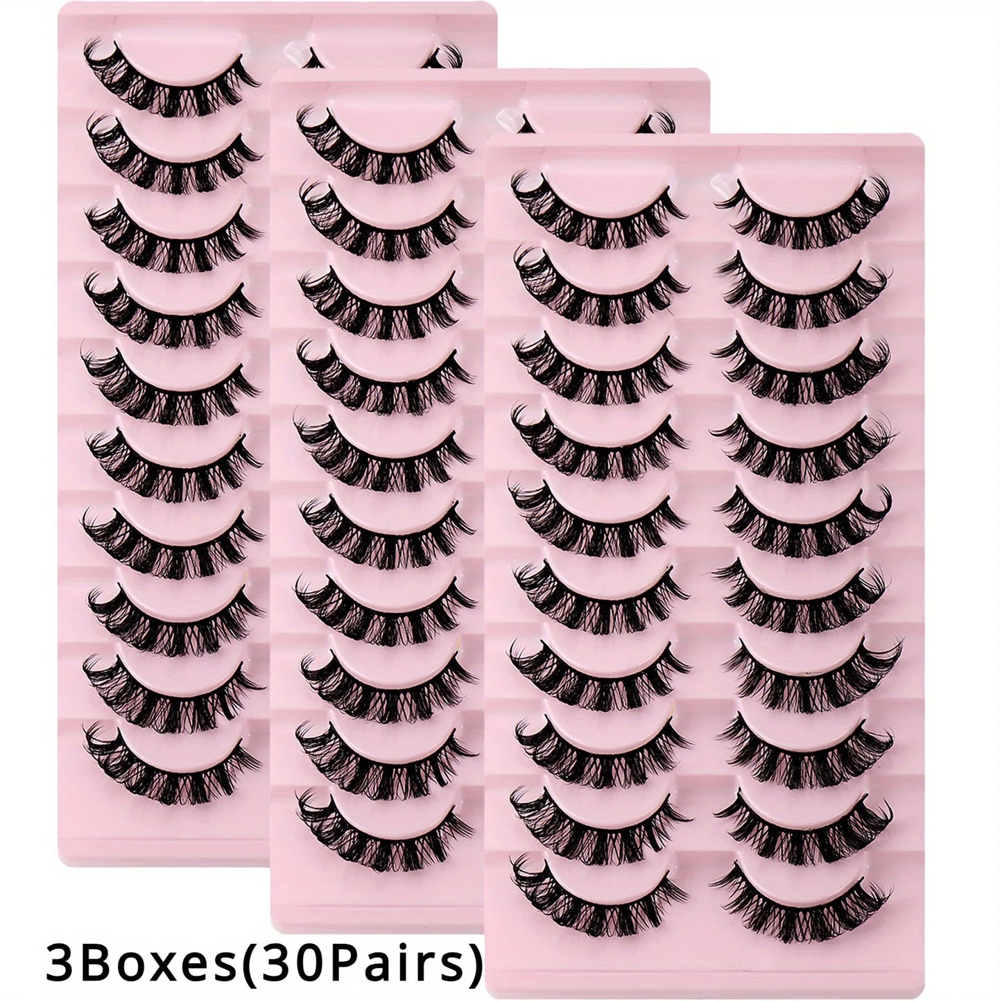 3Boxes(30Pairs) Russian Strip Lashes D Curl Fake Lashes Natural Look Fluffy Volume Wispy Russian Lashes 3D Effect Fake Eyelashes