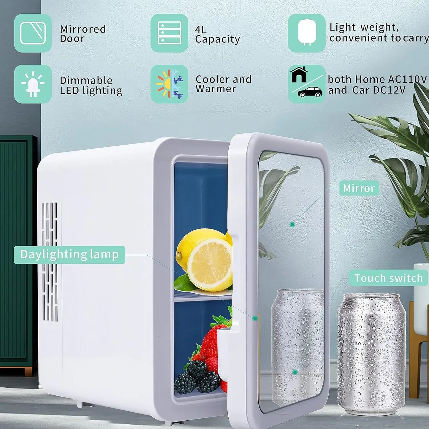 Beauty Fridge - Skin Care Fridge, Luxurious Mirror Mini Fridge, Sleek Mini Fridge 4 Liter - Keep Your Products Cool and Fresh