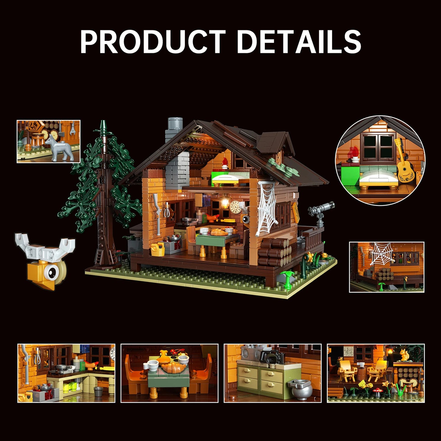 1077PCS Forests Cabins Model Kit Building Blocks Rural Wooden House with Light Model Architecture Bricks Toys for Kids Gift