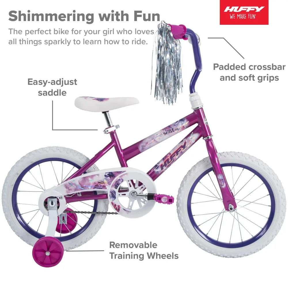 2024 New  16 in. Sea Star Kids Bike for Girls Ages 4 and Up, Child, Metallic Purple