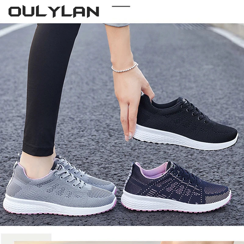 Breathable Walking Sneakers Women Casual Shoes Fashion Mesh Flat Shoes for Woman White Tenis Feminino Female Running Shoes