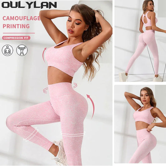 Oulylan Women Sportswear Yoga Sets Sport Female Tracksuit 2PCS Set Seamless Gym Fitness Suit Workout Clothes Athletic Wear