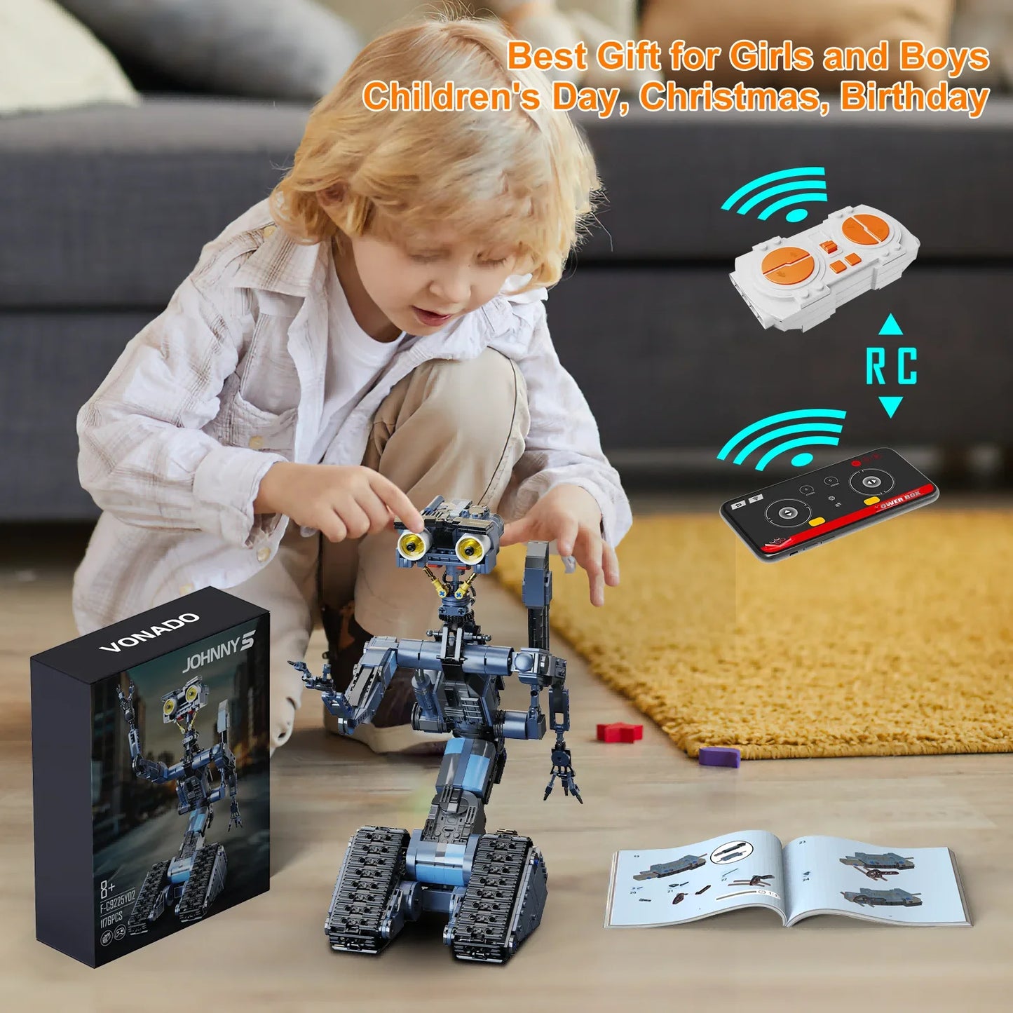 1176Pcs Johnny 5 Robot with Motor Model Building Blocks Set Shorts Open Circuited Figure Collection Bricks Toy Gift for Kids