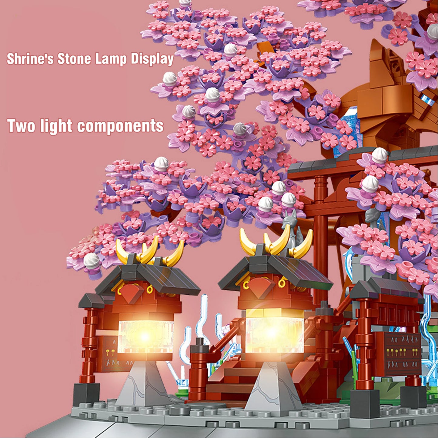 Sacred Sakura Tree Building Block Set, Cherry Blossoms and Play Scene, Sakura Temple Model Children's Home Decor Gift