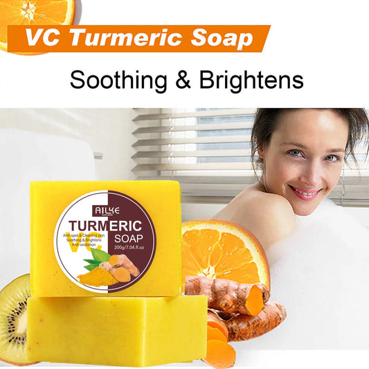 AILKE Natural Turmeric Soap Bar, Brighten, Remove Darkness, Acne, Pimples, Cleaning, Exfoliates, Uneven Skin Tone