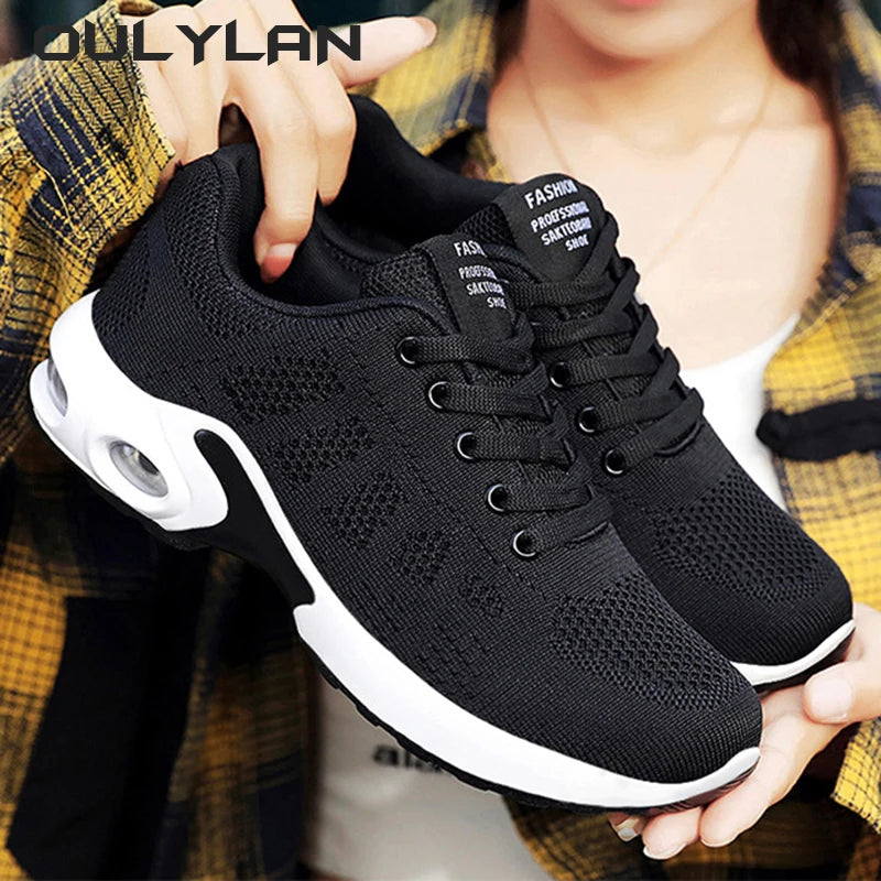 Fashion Women's Shoes Casual Outdoor Breathable and Lightweight Sports Shoes Women Lace Up Air Cushion Shoes Large Size 36~44