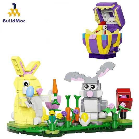 Easter Bunny Model Building Blocks Sets Festival Celebration Rabbit Egg Bricks Moc Children Christmas Toy Kids Birthday Gifts