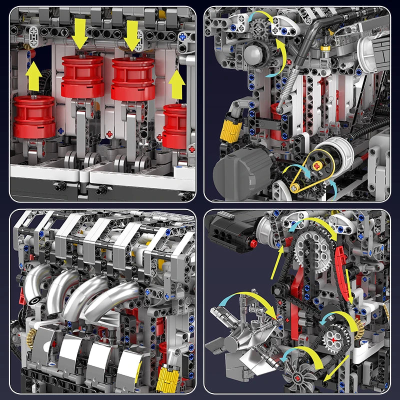 MOULD KING 10087 Creative Idea Series The Electrically Driven L4 Gasoline Engine Model Building Blocks Technical Educational Toy