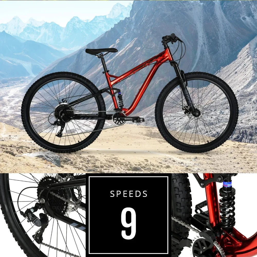 2024 New Bicycles Men's 29" Explorer Dual Suspension Mountain Bike, Red