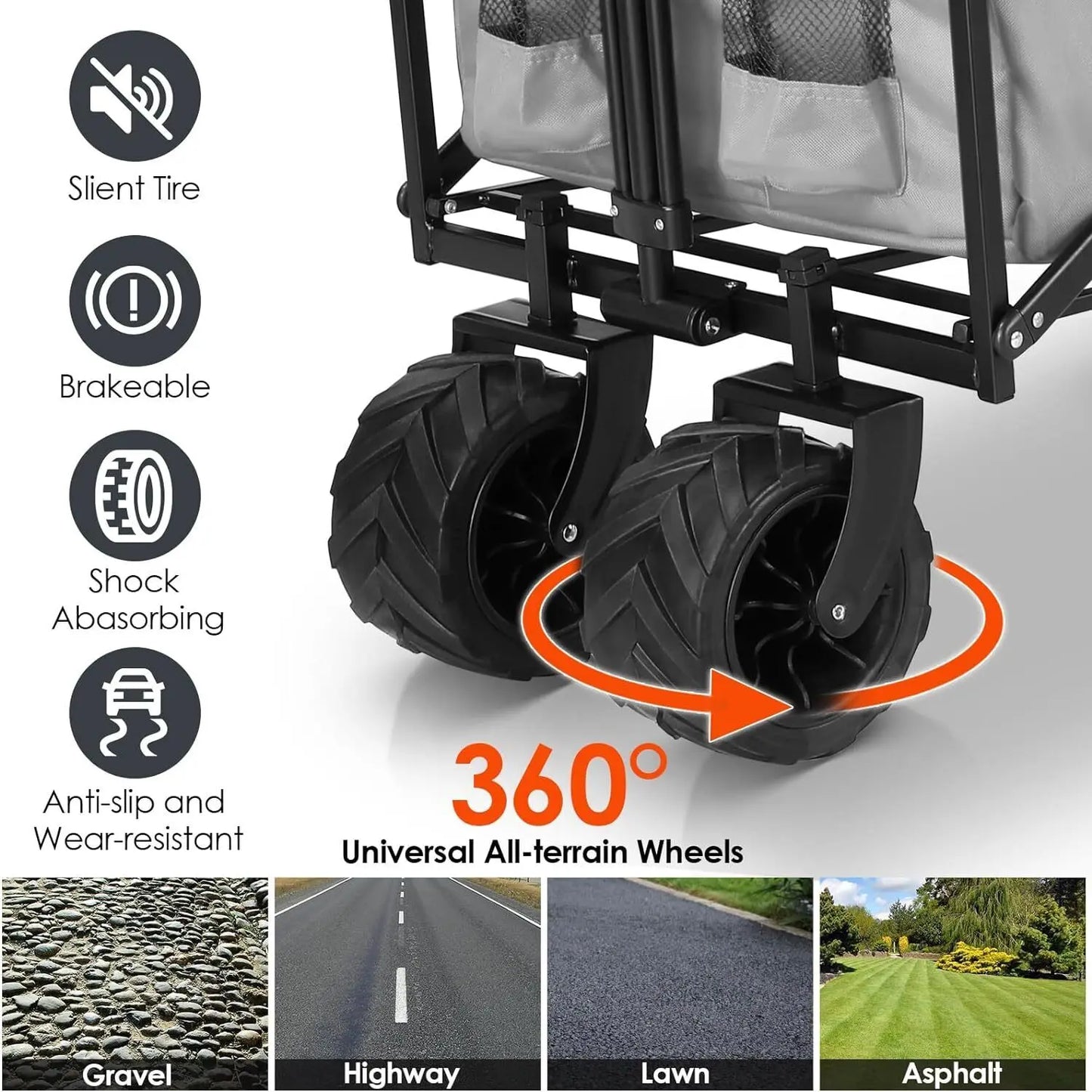 262L Collapsible Garden Cart Wagon with Removable Canopy, 115kg Capacity Push& Pull Utility Cart 600D Oxfort, Off-road wheel