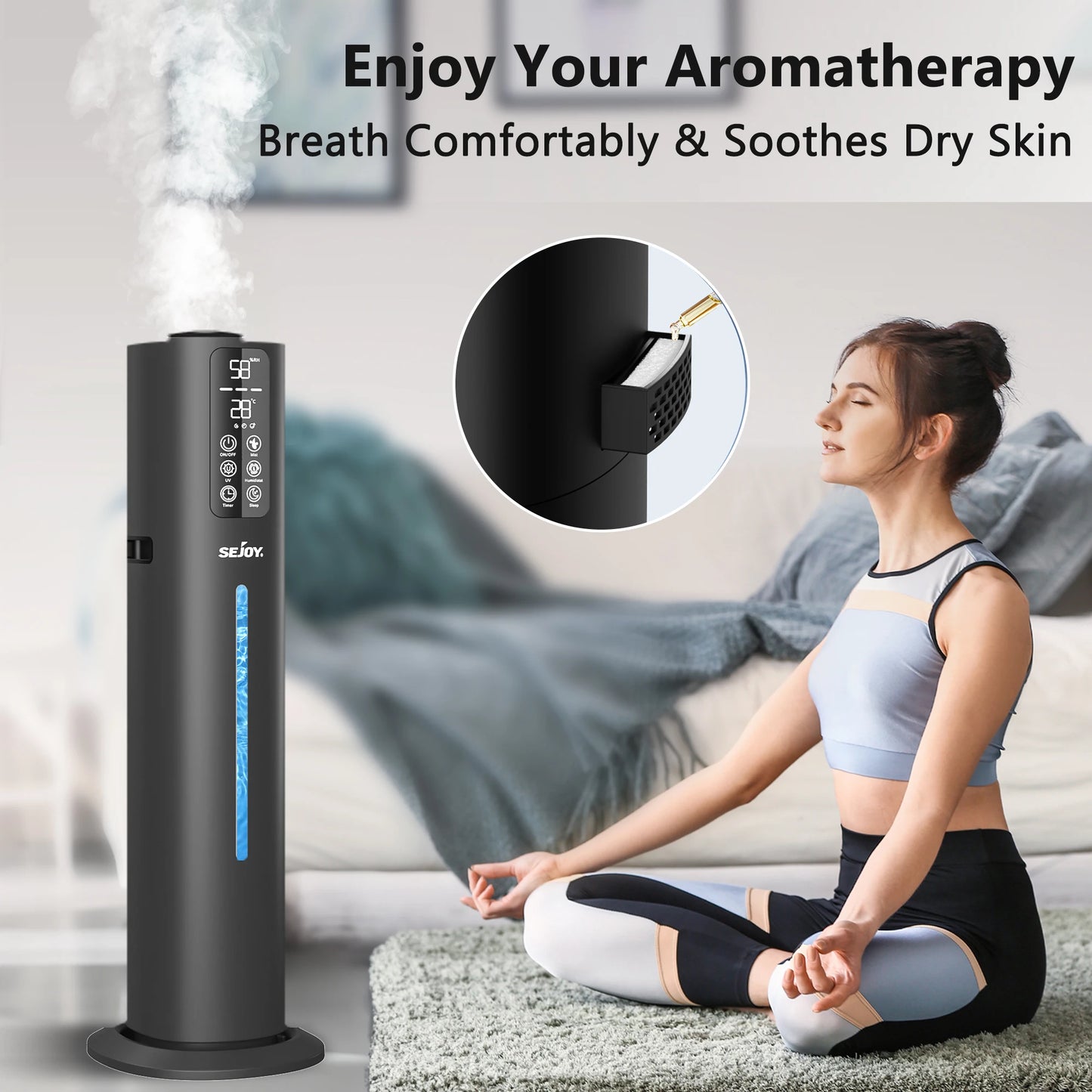 Sejoy Air Humidifier Large Room Bedroom Cool Mist Air 8L/2.11 Gallon Top Fill Remote Control 360° Nozzle For Baby Office Bedroom