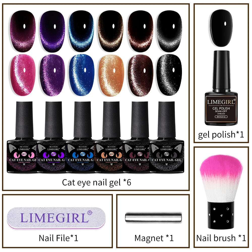 6pcs Cat Magnetic Gel Polish With Magnet Set Semi Permanent Glitter Nail Gel Soak Off UV Gel Nail Art Varnishes