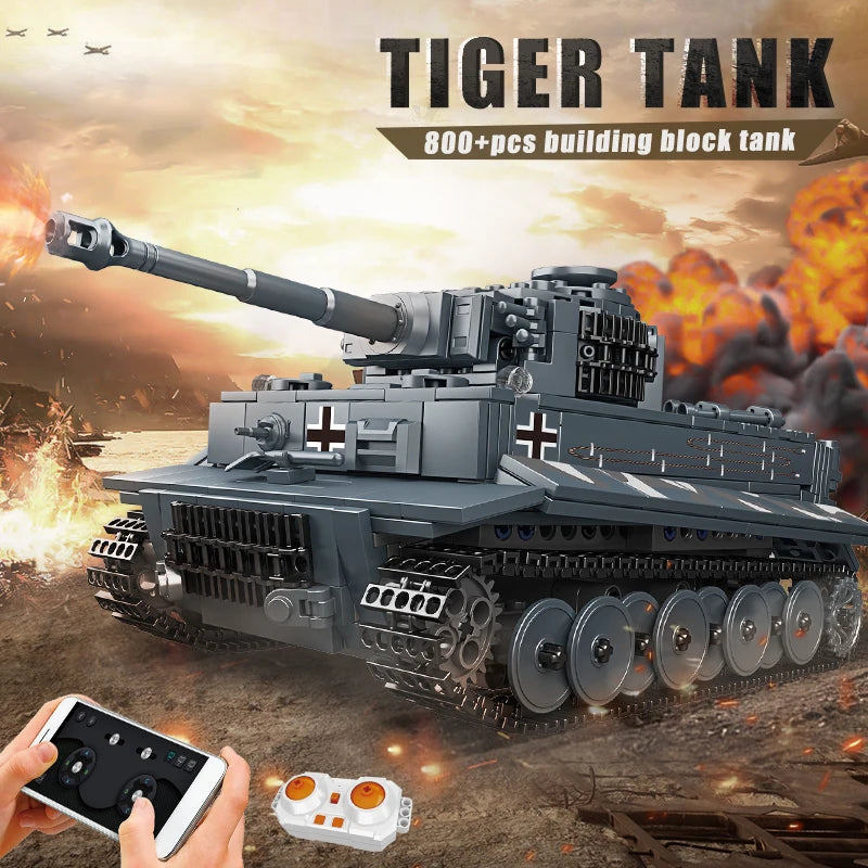 MOULD KING 20014 Technik WW2 Military Tiger Heavy Tank Model Remote Control Building Blocks Bricks Model Toys Gifts for Boys