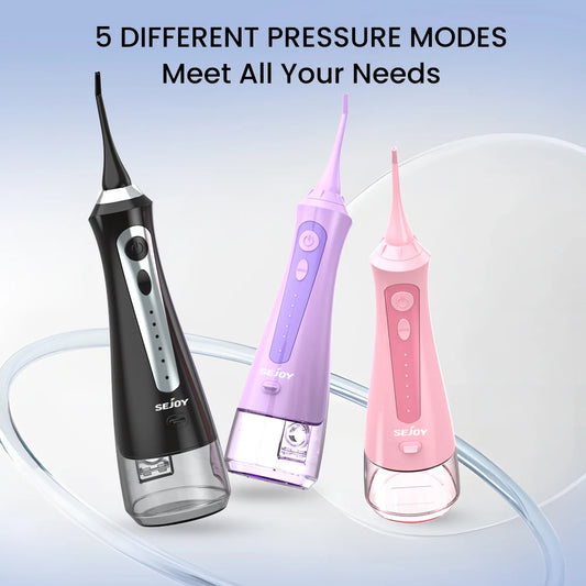 Sejoy Water Dental Flosser Oral Irrigator 8 Jet Tips 5 Modes IPX7 Waterproof  Portable Cordless Teeth Cleaner for Home&Travel