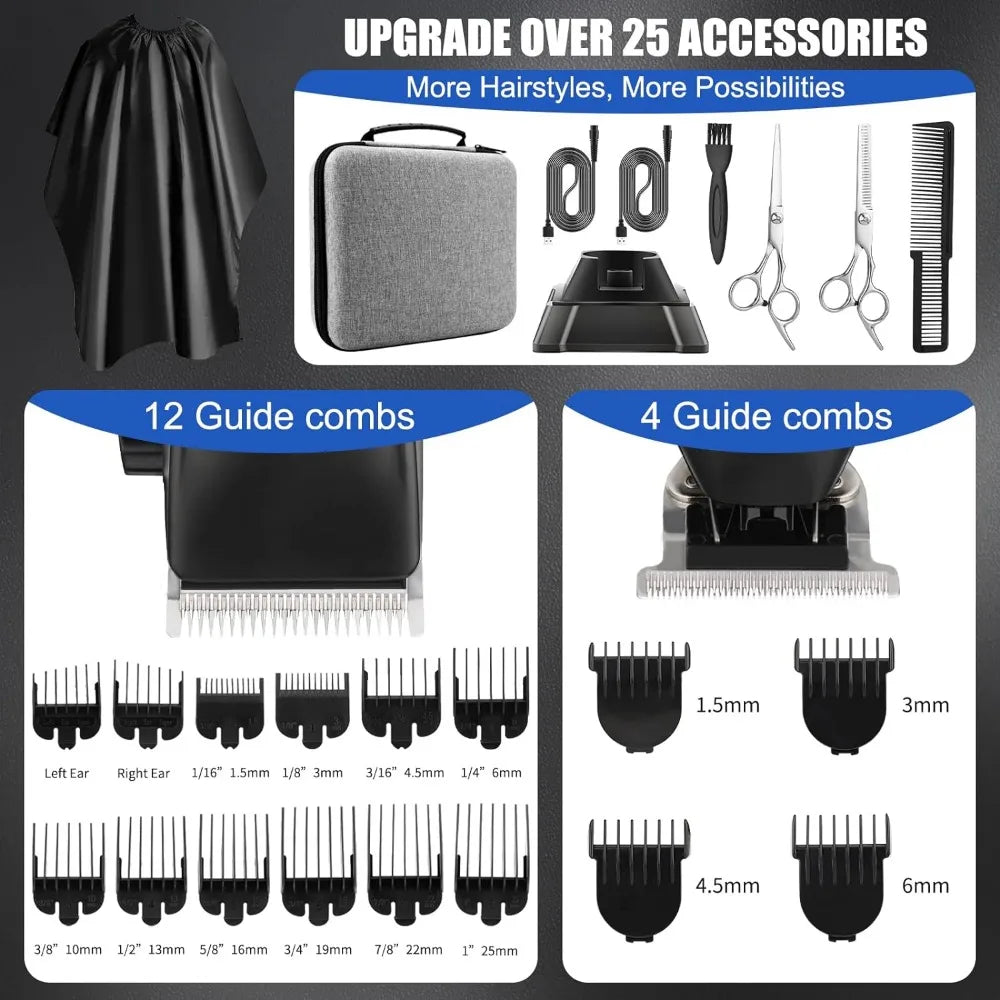 Professional Hair Clippers & Trimmer Set for Man with Charging Base, Cordless 4 Adjustable Speeds Hair Clipper, Trimmer Kit