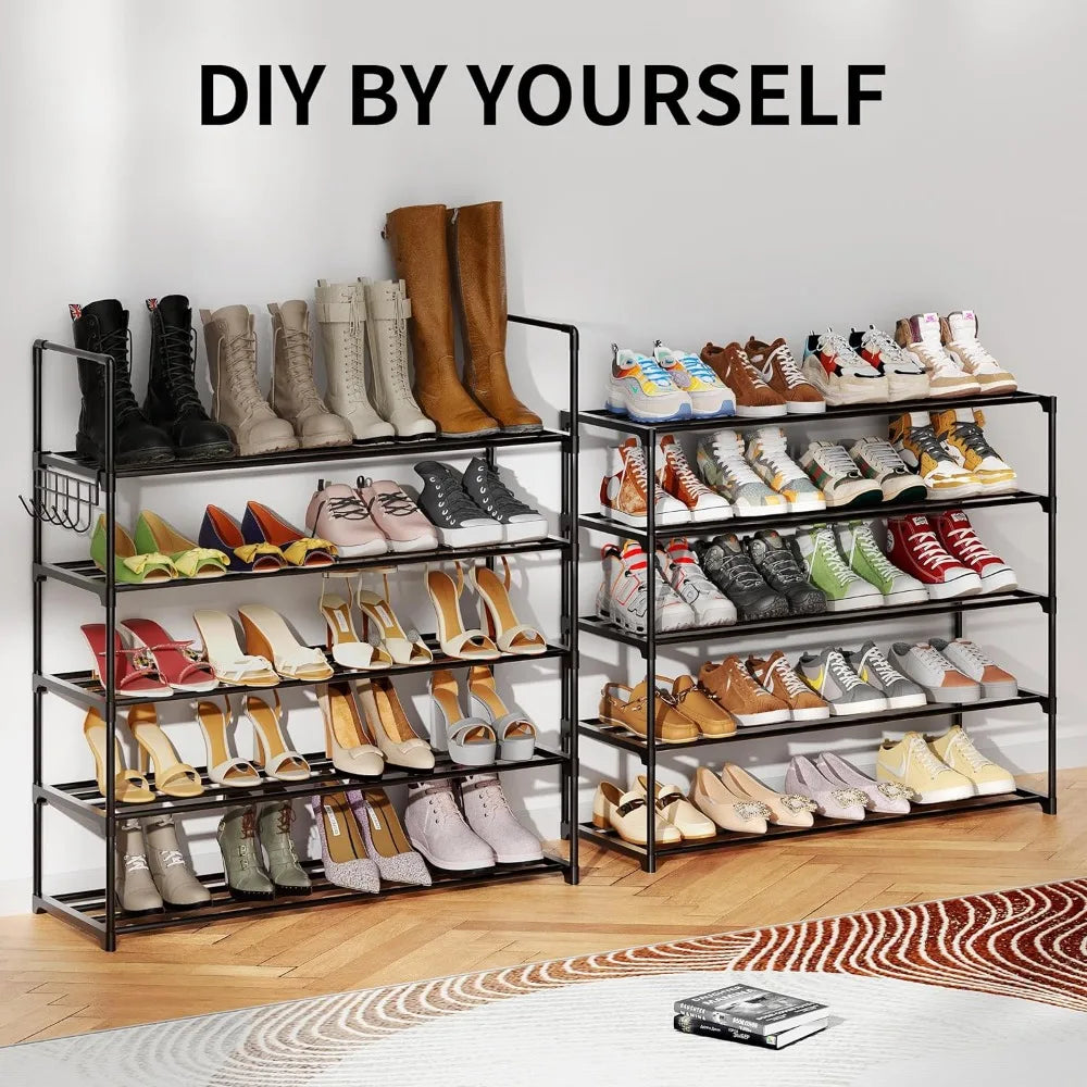 Shoe Rack,10 Tier Shoe Organizer Large Storage with Hooks,Fit 40-50 Pairs Shoes,Metal Tall Shoe Shelf for Entryway,Bedroom