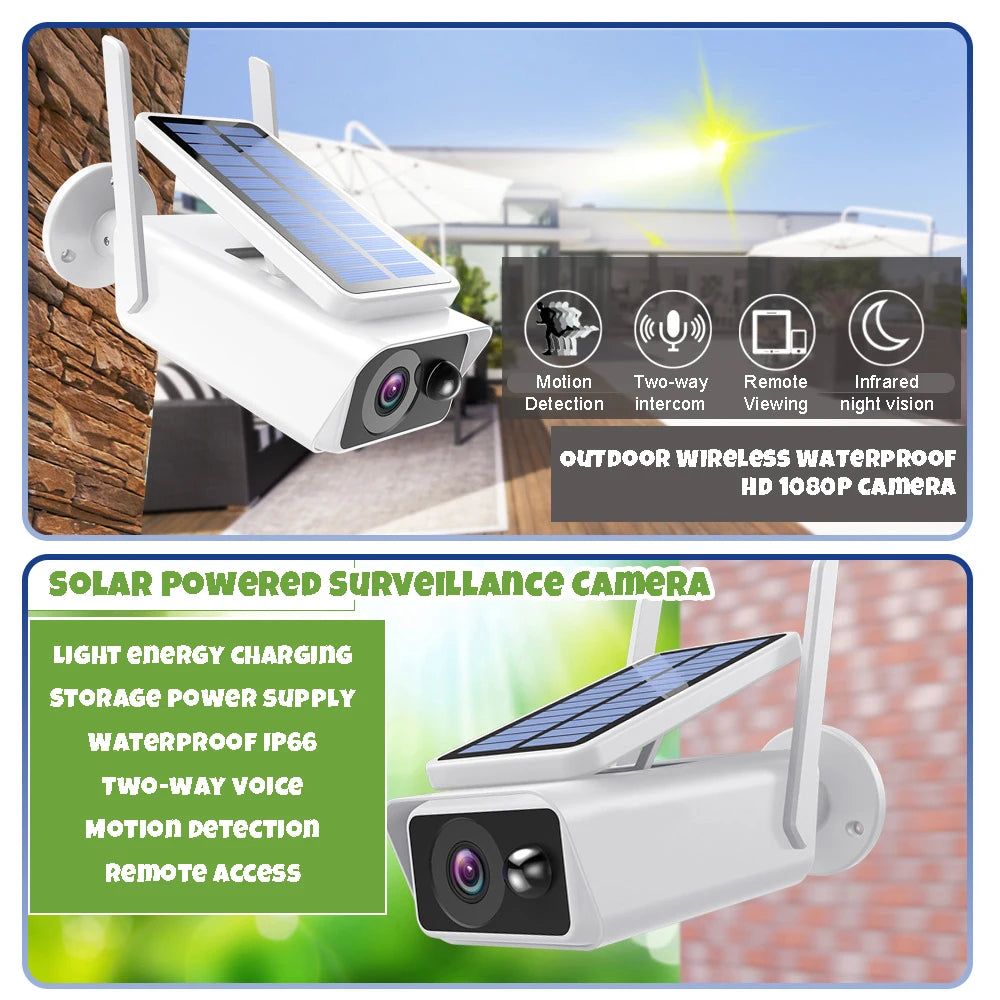 Solar Security Cameras Outdoor Smart Wireless Surveillance Camera 4MP 1080 HD Color Night Vision PIR Human Tracking Monitor