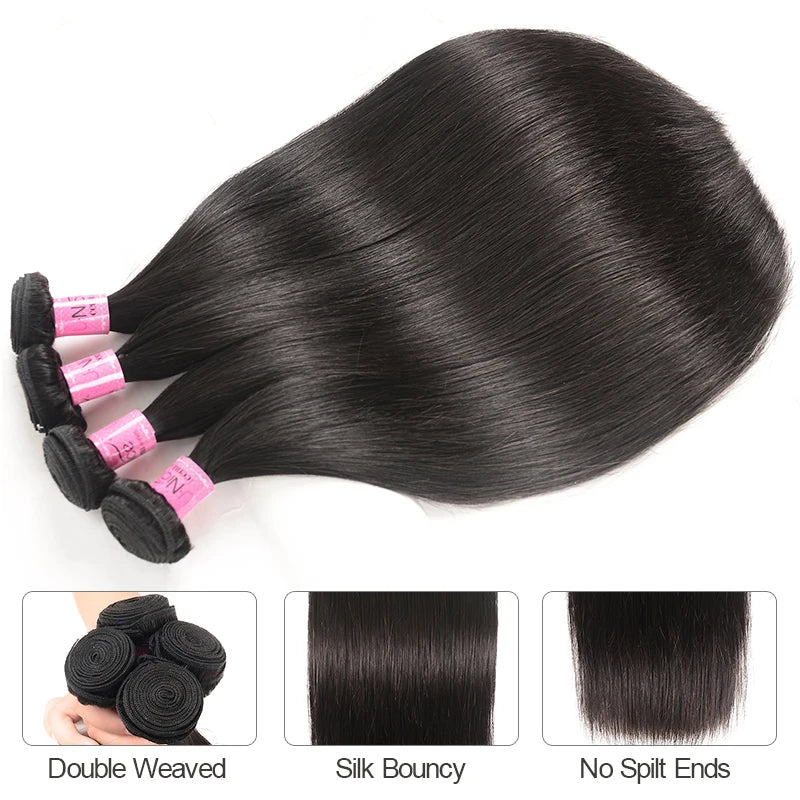 UNICE HAIR Peruvian Straight Hair Bundles Natural Color 100% Human Hair Extensions 8-30" Virgin Hair Weave 1/3/4 Bundles