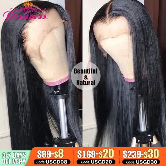 Princess 13x4/13x6 HD Transparent Lace Front Human Hair Wigs PrePlucked 4x4 Closure Wig Brazilian Straight Lace Frontal Wig